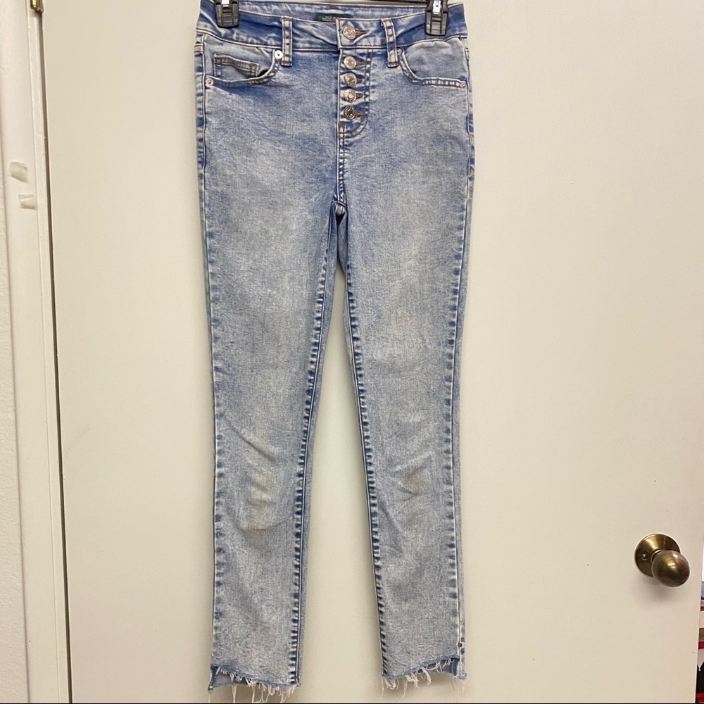 Wild Fable acid wash button step hem skinny jeans womens size 00‎